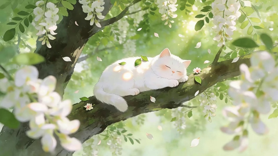 猫咪趴在树上