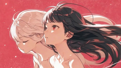 绯红背景双生二次元美少女