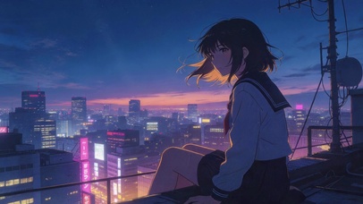 夜晚的天台循环壁纸