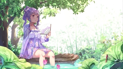 夏日荷塘少女