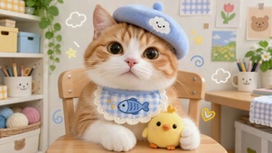 戴贝雷帽的萌橘猫