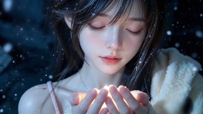 唯美聆风捧雪少女