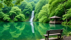 绿色护眼山水瀑布