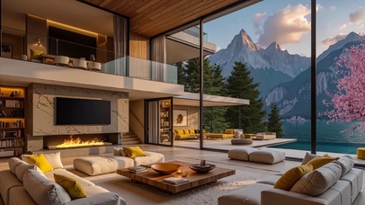 雪峰壁炉山景客厅