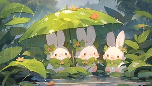 兔兔躲雨