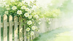 篱笆院碧绿鲜花