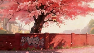 樱花树上的小新