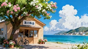 海边树下小屋