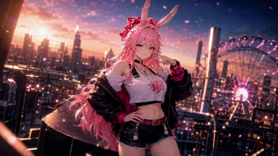 黄昏都市粉发兔耳美少女