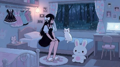 房车旅行的像素女孩