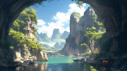 蓝天阳光海岛洞穴