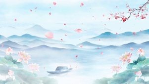 中国风古典水墨山画端午