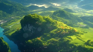 清新绿色山脉河流