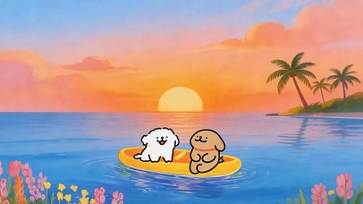 线条小狗海岛旅行