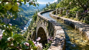 山间石渠清流治愈风景