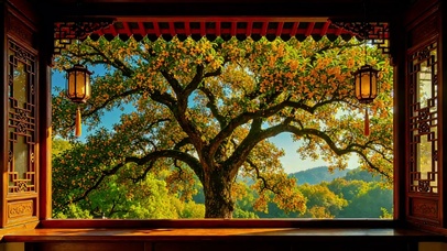 古风桂花窗景