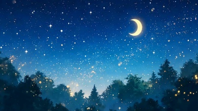 夜景星空树木