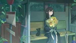 雨中等车少女