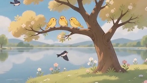 湖边春行