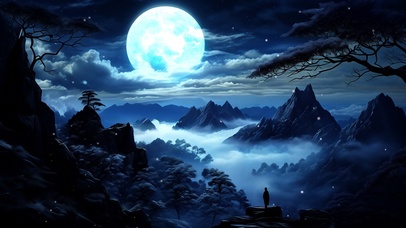 冷月照耀下的云海山谷