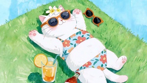 草坪慵懒小猫