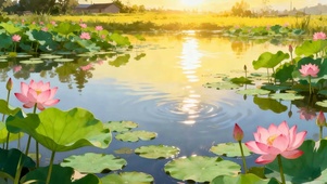 夕阳池塘