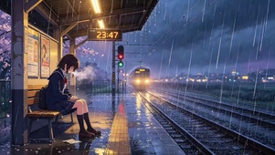 雨中候车亭