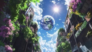 蓝天白云星球古城风景