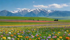 雪山下的花海