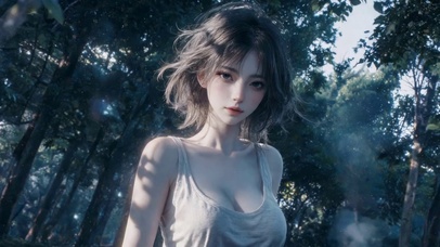 林间清新短发少女