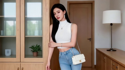 陈列柜旁的性感美女