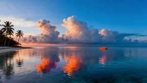 晚霞湖面