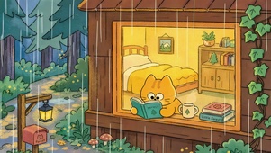 雨夜看书的小猫