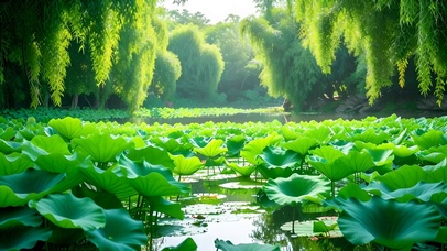 绿色护眼荷塘荷花