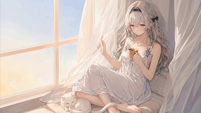 窗边晨光女孩