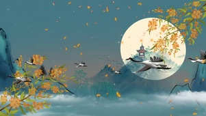 中国风中秋蓝月美景背景图
