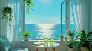 清新氛围感海景窗景