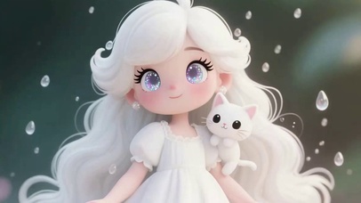 可爱的白猫女孩