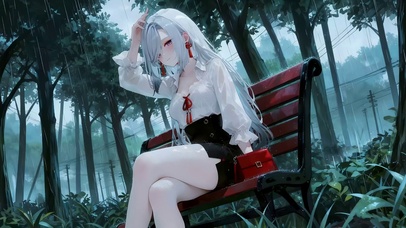 雨天长椅上女孩