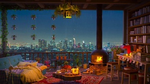 城市雨夜小屋