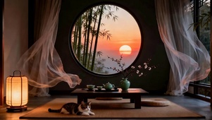 夕阳竹林