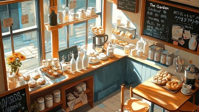 清晨静谧阳光清新商店