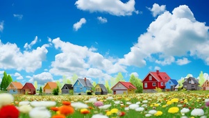唯美的花海小屋风景
