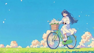 夏日晴空下的单车少女