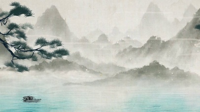 古风树木河流乌篷船山峦唯美