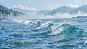 晴日湖畔清新水波风景