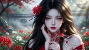 古风红衣彼岸花少女