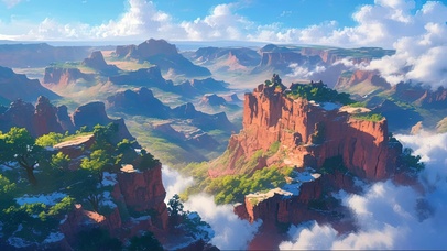 蓝天阳光山谷群峰