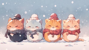雪中可爱小猫咪插画