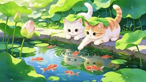 荷塘小猫闲趣